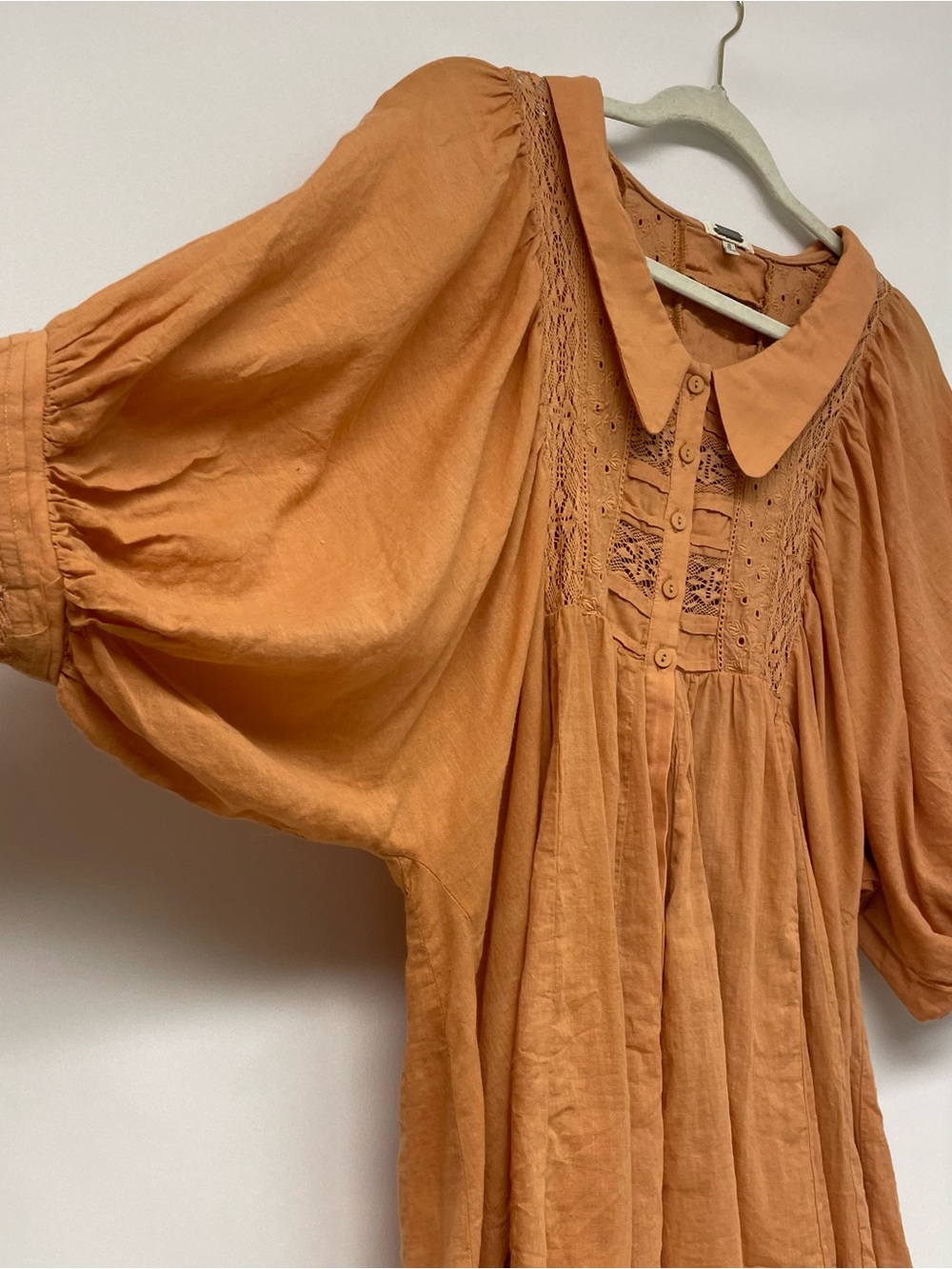 Gimmicks Rust Rust Collared Oversized Boho Peasant Lace Trim Blouse Top Dress S - Picture 3 of 11